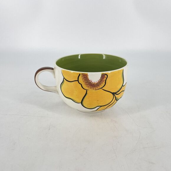 Pier 1 Yellow Floral Mug Hand painted Thailand - Picture 1 of 6